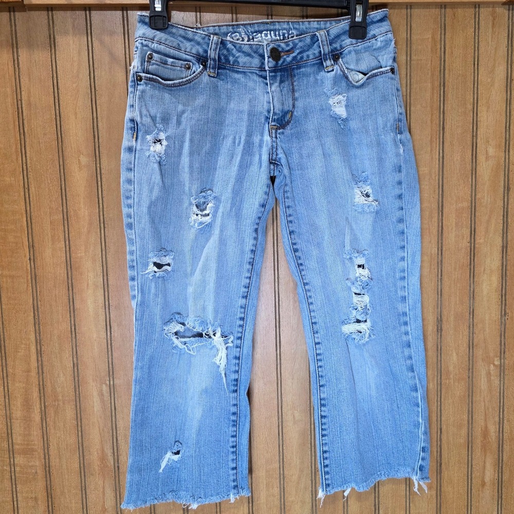 Laguna Distressed Cropped‎ Jeans Frayed Hem Light Wash Denim Size 3
